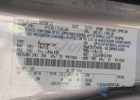 2013 Ford Focus Se z USA, uszkodzony, nr VIN 1FADP3F28DL223016